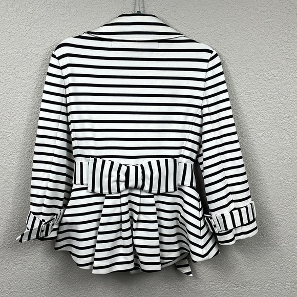 Kate Spade Nautical Striped Bow Jacket Crop Double Breasted Black White Sz M - Picture 4 of 12